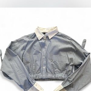 Zara Blue Striped Cropped Shirt –  Street Style Chic